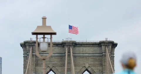 Close Up Slow Motion Moving Away From Iconic Waving American Flag  Stock Footage 112763234