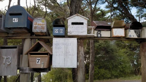 Close-Up slow motion panning along a row of mailboxes Stock Footage 108653530