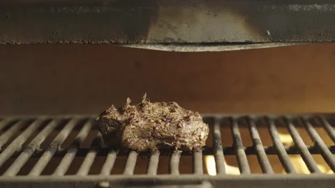 Close-up slow motion of a piece of steak being grilled on a fire. Stock Footage 237618707