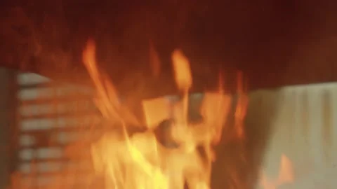 Close up of slow motion roaring wood fire and flames  Stock Footage 146271002