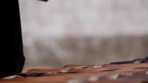 Close slow motion shot of black man playing Balafon instrument 스톡 동영상 113167654