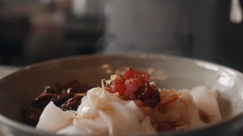 Close up slow motion shot of Chef decorating thai food Stock Footage 91085943