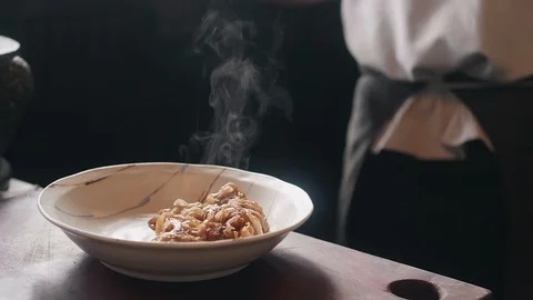 Close up slow motion shot of Chef decorating thai food Stock Footage 91086031