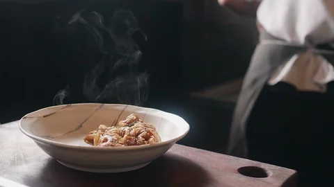 Close up slow motion shot of Chef decorating thai food Stock Footage 91086051