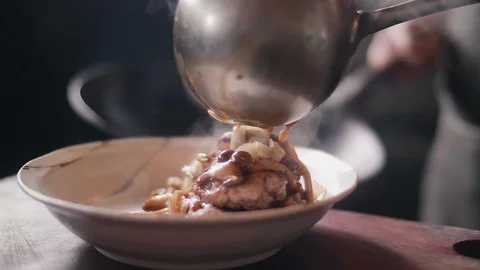 Close up slow motion shot of Chef decorating thai food Stock Footage 91086151