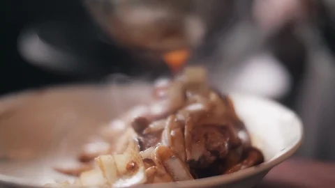 Close up slow motion shot of Chef decorating thai food Stock Footage 91086223