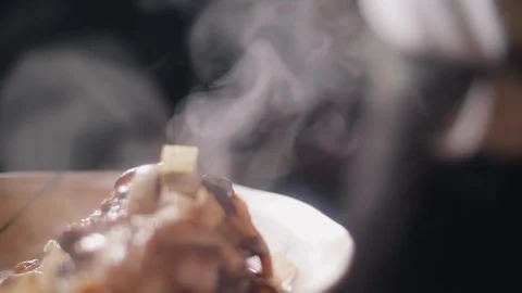 Close up slow motion shot of Chef decorating thai food Stock Footage 91086287