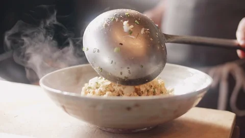 Close up slow motion shot of Chef decorating thai food Stock Footage 91086335