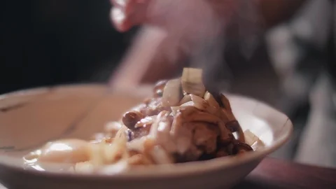 Close up slow motion shot of Chef decorating thai food Stock Footage 91086371