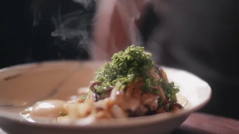 Close up slow motion shot of Chef decorating thai food Stock Footage 91086432