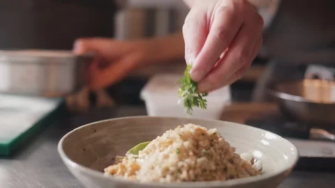 Close up slow motion shot of Chef decorating thai food Stock Footage 91086676