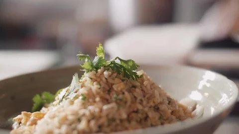 Close up slow motion shot of Chef decorating thai food Stock Footage 91086730
