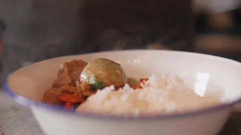 Close up slow motion shot of Chef decorating thai food Stock Footage 91086916