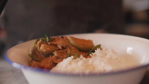 Close up slow motion shot of Chef decorating thai food Stock Footage 91086959