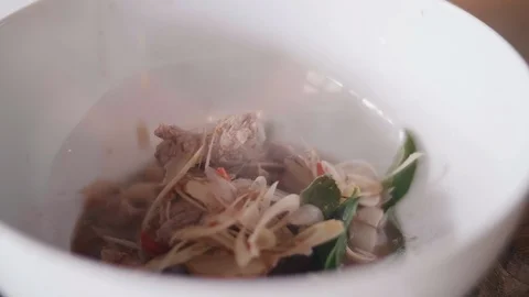 Close up slow motion shot of Chef decorating thai food Stock Footage 91087105