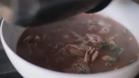Close up slow motion shot of Chef decorating thai food Stock Footage 91087313