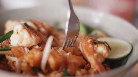 Close up slow motion shot of Chef decorating thai food Stock Footage 91087474