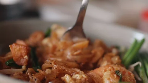 Close up slow motion shot of Chef decorating thai food Stock Footage 91087515