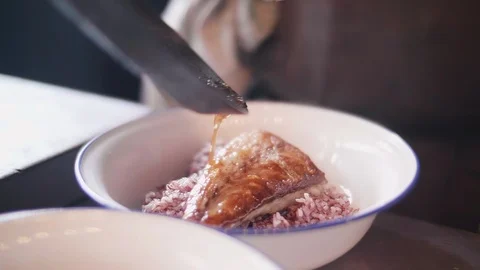 Close up slow motion shot of Chef decorating thai food Stock Footage 91087582