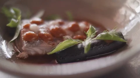 Close up slow motion shot of Chef decorating thai food Stock Footage 91087655