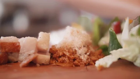 Close up slow motion shot of Chef decorating thai food Stock Footage 91087736