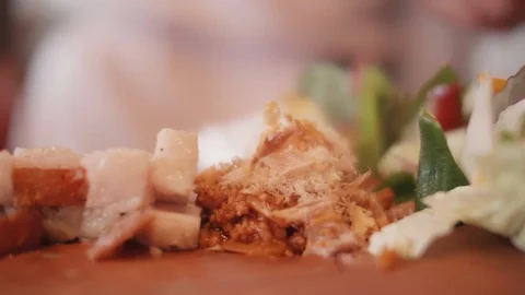 Close up slow motion shot of Chef decorating thai food Stock Footage 91087782