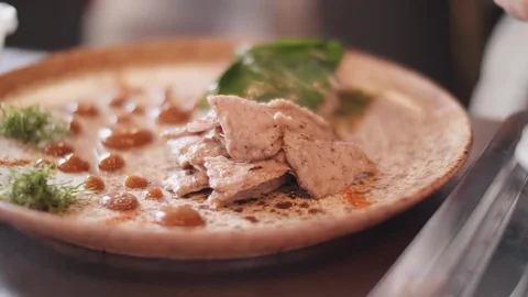 Close up slow motion shot of Chef decorating thai food Stock Footage 91087837