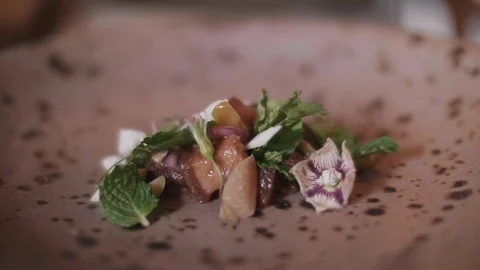 Close up slow motion shot of Chef decorating thai food Stock Footage 91087905