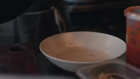 Close up slow motion shot of Chef decorating thai food Stock Footage 91088313