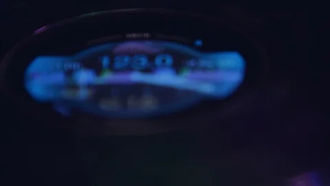 Close up slow motion shot, DJ mixing audio table detail of LCD screen. Stock Footage 120841708