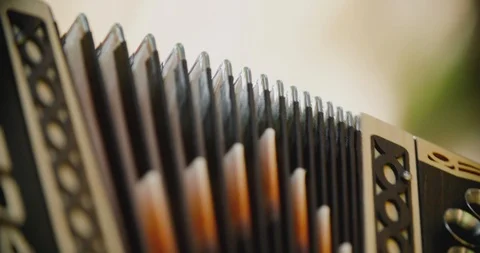 Close up slow motion shot man playing on accordion, musician hands. Stock Footage 117065962