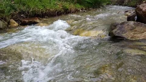 Close up slow motion shot of the mountain river with thresholds Stock Footage 189821196