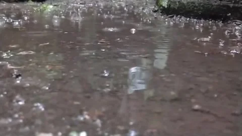 Close up slow motion shot of raindrops hitting the ground Stock Footage 278267010