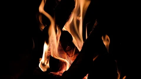 Close up slow motion video of fire burning in the fireplace. Video of fire fl Stock Footage 99726226