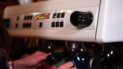 Close up slow motion view on female barista hands working with modern coffee Stock-Footage 104511298