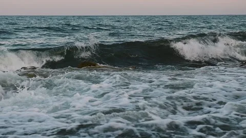Close-Up Slow Motion Waves Breaking on Rocks at Folhammar Coast, Gotland Swe Stock Footage 331374063