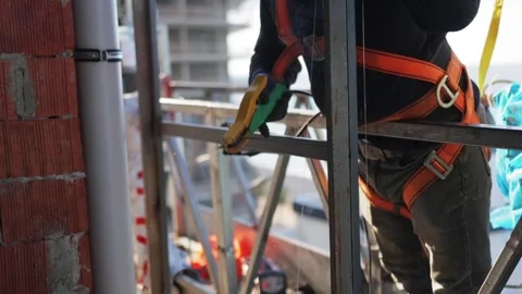 Close-Up Slow Motion Welding on Construction Site. Stock Footage 259394710