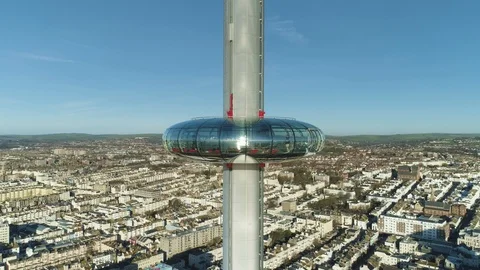 Close slow pan around British Airways i360, Brighton, drone aerial 4K Stock Footage 101208543