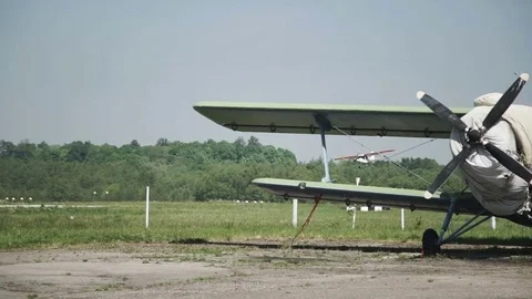Close up of small airplane Lands Stock Footage 76630471