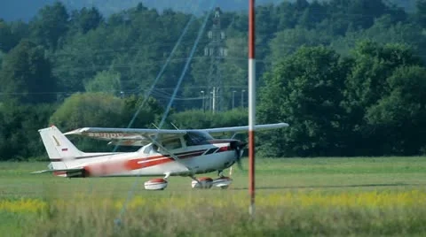 Close up of small airplane taking off Stock Footage 27794595