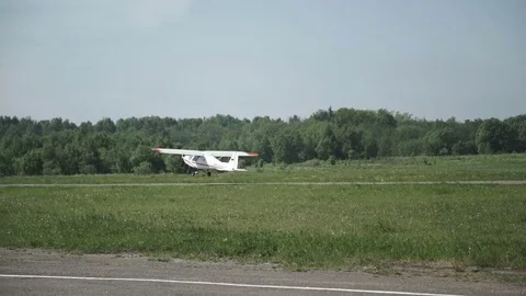 Close up of small airplane taking off Stock Footage 76629968