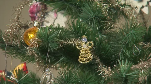 Close up of Small Christmas tree Ornaments Stock Footage 123270237