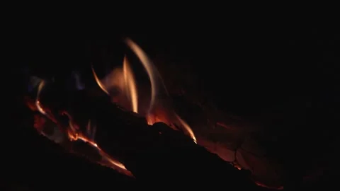 Close up of small flames of burning wood in bonfire campfire, 4K Stock Footage 133929330