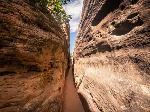 Close up of small narrow passage between stones in canyonlands national park  Stock Photos
