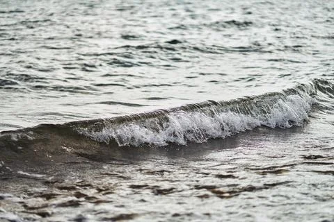 Close-up of a small ocean wave breaking gently on the water surface Stock Photos