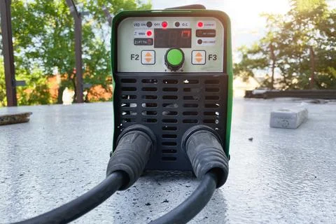 Close-up of a small portable welding machine. electric welding Stock Photos