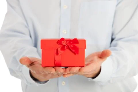 Close up Small Red Gift Box on Top of the Hands Stock Photos