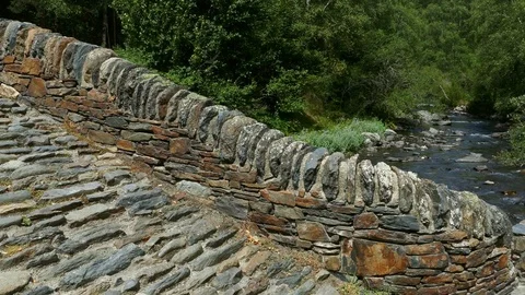 Close-up of a small stone bridge of Romanic style. Stock Footage 79691596