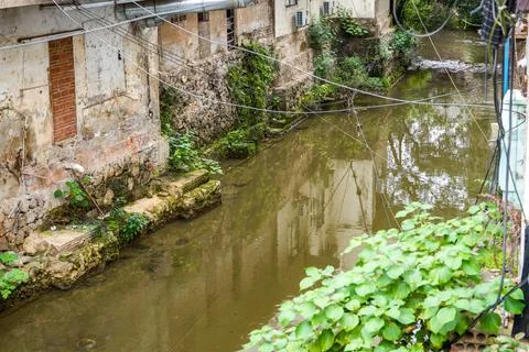 Close-up of a small stream flowing through the village Stock-Fotos