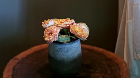 Close up of a small vase of flowers Stock Footage 240923344